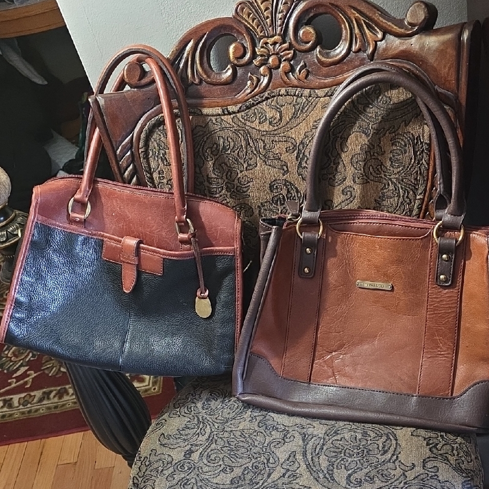 ×2 SET Leather Handbags Both Outer Pockets Slip Zip Other